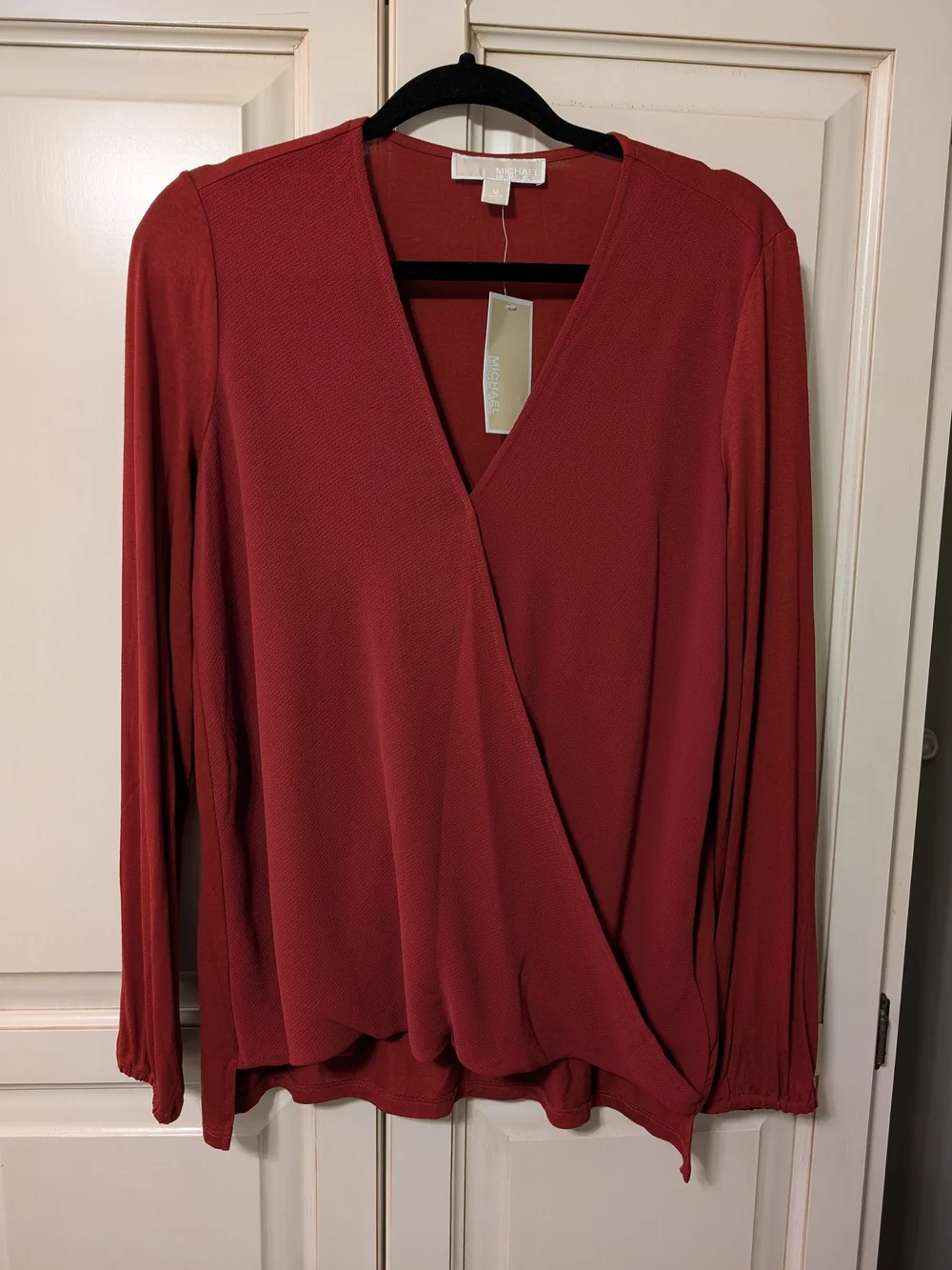 Michael Kors Maroon Faux Wrap-Style Long Sleeve Top NWT